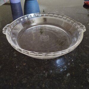 CORNING PYREX 229 CRIMPED SCALLOPED DEEP DISH PIE GLASS PLATE HANDLES 9.5"